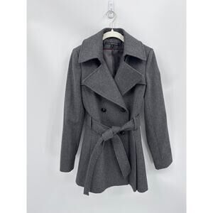 Via Spiga Gray Wool Blend Belted Peacoat Structured Winter Coat Size 4 EUC